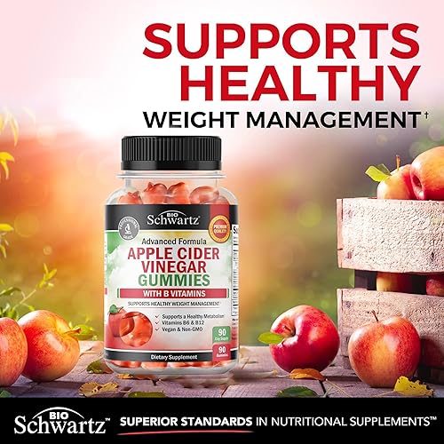 BIOSCHWARTZ APPLE CIDER VINEGAR GUMMIES WITH THE MOTHER WEIGHT LOSS, ENERGY, DIGESTIVE IMMUNE SUPPORT, 90 CT