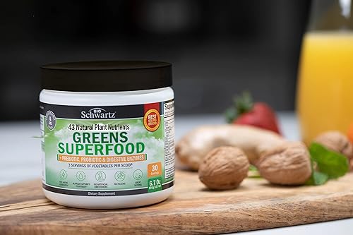BIOSCHWARTZ SUPER GREENS POWDER WITH PROBIOTICS, PREBIOTICS 43 SUPERFOODS 30 SERVINGS, TASTY
