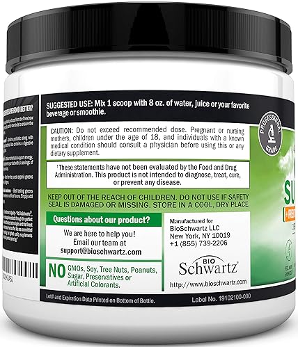BIOSCHWARTZ SUPER GREENS POWDER WITH PROBIOTICS, PREBIOTICS 43 SUPERFOODS 30 SERVINGS, TASTY