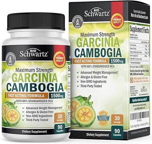 BIOSCHWARTZ  GARCINIA CAMBOGIA 1500MG HCA FAT BURNER CAPSULES APPETITE SUPPRESSANT CARB BLOCKER, 90 COUNT