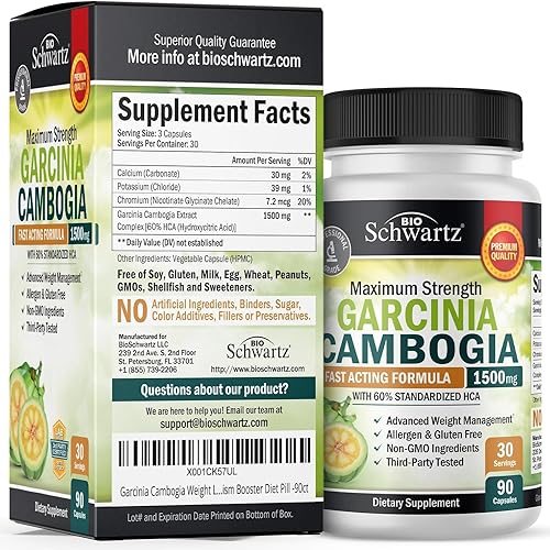BIOSCHWARTZ  GARCINIA CAMBOGIA 1500MG HCA FAT BURNER CAPSULES APPETITE SUPPRESSANT CARB BLOCKER, 90 COUNT