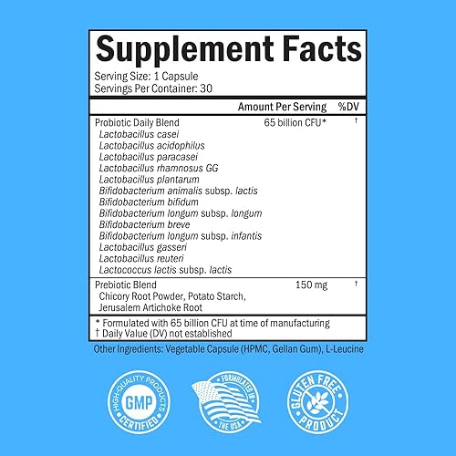 BIOSCHWARTZ PROBIOTIC 65 BILLION CFU WITH PREBIOTICS - DIGESTIVE HEALTH CAPSULES FOR MEN WOMEN, NON-GMO, DAIRY-F