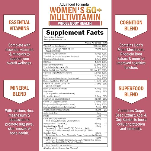 BIOSCHWARTZ DAILY MULTIVITAMIN FOR WOMEN 50 WITH MEMORY, STRESS RELIEF IMMUNE SUPPORT 60 CAPSULES