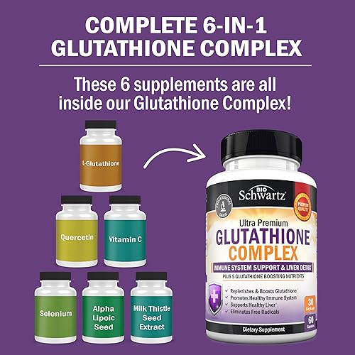 BIOSCHWARTZ GLUTATHIONE 500MG WITH QUERCETIN, VITAMIN C MILK THISTLE IMMUNE LIVER SUPPORT 60 CAPSULE