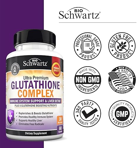 BIOSCHWARTZ GLUTATHIONE 500MG WITH QUERCETIN, VITAMIN C MILK THISTLE IMMUNE LIVER SUPPORT 60 CAPSULE