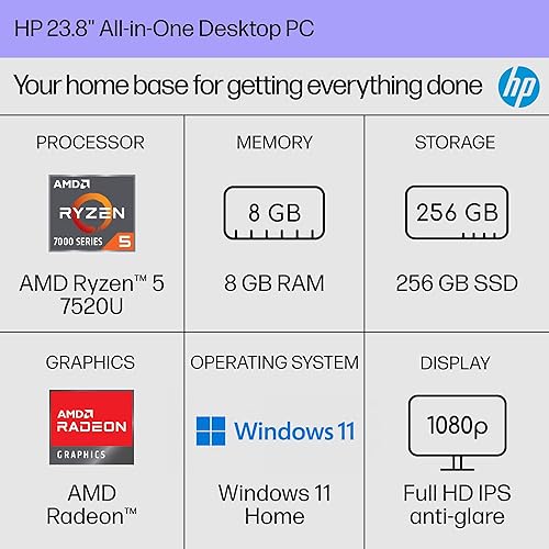 HP 24 ALL-IN-ONE DESKTOP PC 2024 RYZEN 5 7520U, 8GB RAM, 256GB SSD, FHD, WIN 11 HOME