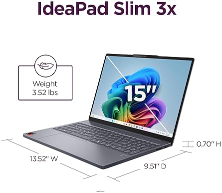 LENOVO IDEAPAD SLIM 3X 15.3 WUXGA LAPTOP, 16GB RAM, 512GB SSD, SNAPDRAGON, LUNA GREY
