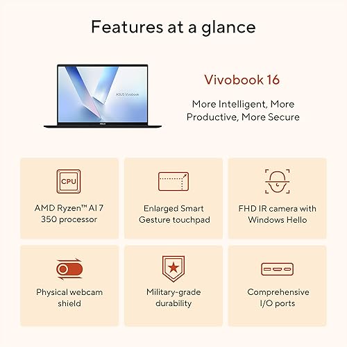 ASUS VIVOBOOK 16 LAPTOP RYZEN 7 350, 16GB RAM, 1TB SSD, RADEON GRAPHICS, WUXGA DISPLAY