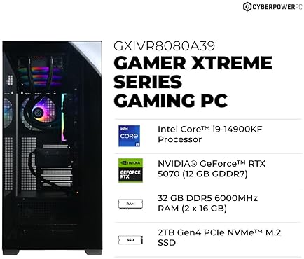CYBERPOWERPC GAMER XTREME VR PC INTEL I9-14900KF RTX 5070 32GB DDR5 2TB SSD WIFI WIN 11