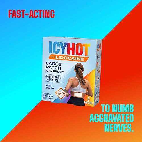 ICY HOT MAX STRENGTH LIDOCAINE PAIN RELIEF PATCHES, 5 COUNT FAST, TARGETED RELIEF