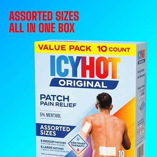 ICY HOT PAIN RELIEF PATCH VARIETY PACK 5 MENTHOL, 10 MEDIUM LARGE FABRIC PATCHES, 2-PACK