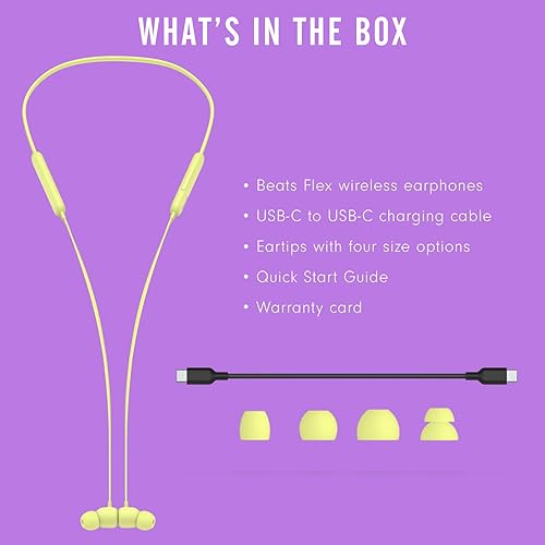 BEATS FLEX WIRELESS EARBUDS WITH APPLE W1 CHIP, MAGNETIC, BLUETOOTH 5.0, 12H PLAYTIME - YUZU YELLOW