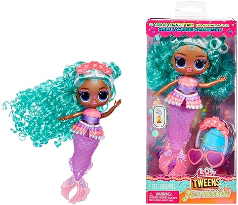 LOL SURPRISE TWEENS MERMAID SERENA FINN DOLL WITH COLOR CHANGING TAIL MOVABLE FIN, AGES 4