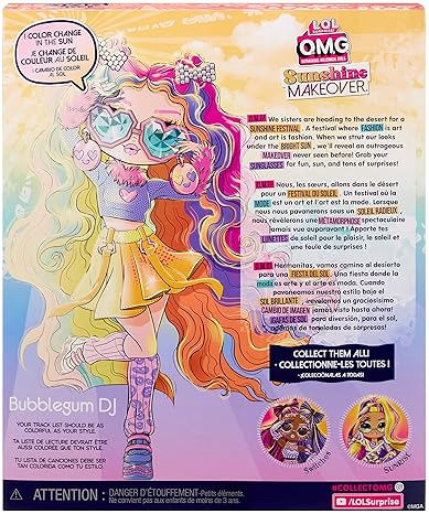 L.O.L. SURPRISE OMG SUNSHINE COLOR CHANGE BUBBLEGUM DJ DOLL WITH COLOR-CHANGING HAIR FASHIONS