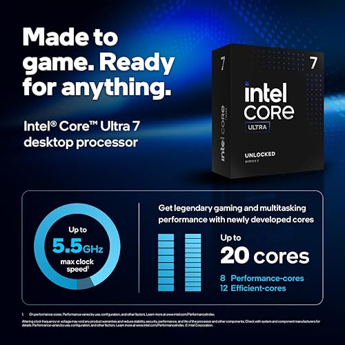 INTEL CORE ULTRA 7 DESKTOP CPU 265K - 20 CORES 8 P 12 E UP TO 5.5 GHZ PERFORMANCE PROCESSOR