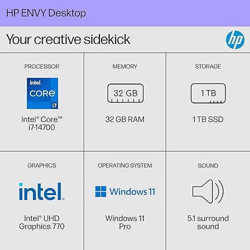 HP ENVY DESKTOP PC 2024, INTEL CORE I7-14700, 32GB RAM, 1TB SSD, INTEL UHD 770, WIN 11 PRO