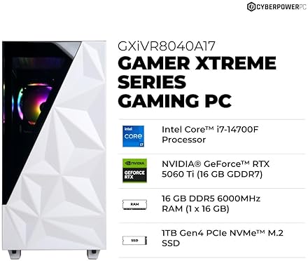 CYBERPOWERPC GAMER XTREME VR PC INTEL I7-14700F RTX 4060 TI 16GB DDR5 1TB SSD WIN 11