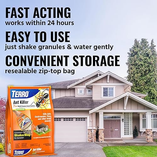 TERRO ANT KILLER PLUS 3LB OUTDOOR INSECT CONTROL SHAKER KILLS FIRE ANTS, FLEAS COCKROACHES