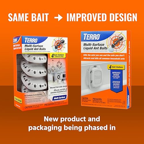 TERRO INDOOR LIQUID ANT BAITS WITH ADHESIVE STRIPS DISCREET ANT TRAP BAIT STATION, 4-PACK