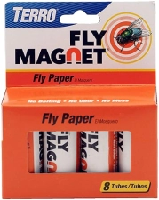 TERRO T518 FLY MAGNET STICKY TRAP, INDOOR HANGING HOUSEFLY CATCHER, 8-COUNT PACK