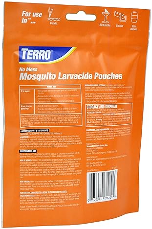 TERRO NO MESS MOSQUITO LARVICIDE POUCHES 10 DISSOLVABLE PACKETS FOR STAGNANT WATER CONTROL
