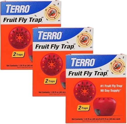 TERRO INDOOR FRUIT FLY TRAPS 6 PACK WITH 270-DAY LURE SUPPLY FOR EFFECTIVE PEST CONTROL