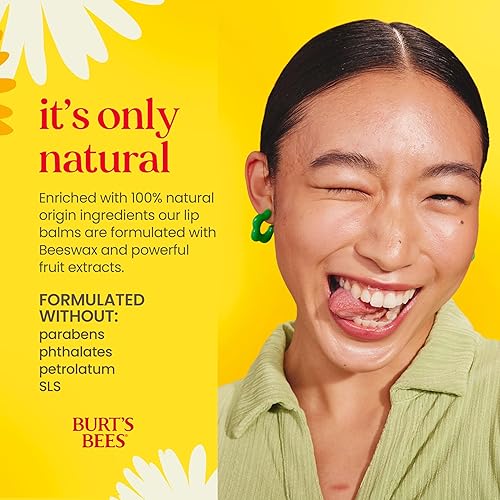 BURTS BEES NATURAL LIP BALM PACK BEESWAX, STRAWBERRY, COCONUT PEAR VANILLA, 4 TUBES 0.15 OZ