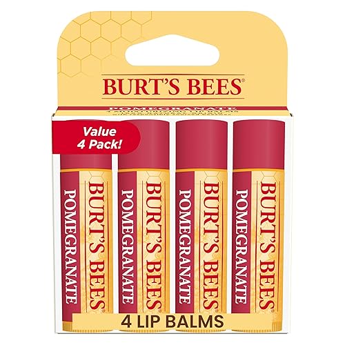 BURTS BEES POMEGRANATE LIP BALM 4-PACK, NATURAL MOISTURIZER WITH BEESWAX, TINT-FREE 0.15 OZ