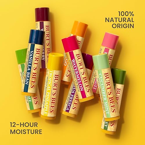 BURTS BEES POMEGRANATE LIP BALM 4-PACK, NATURAL MOISTURIZER WITH BEESWAX, TINT-FREE 0.15 OZ