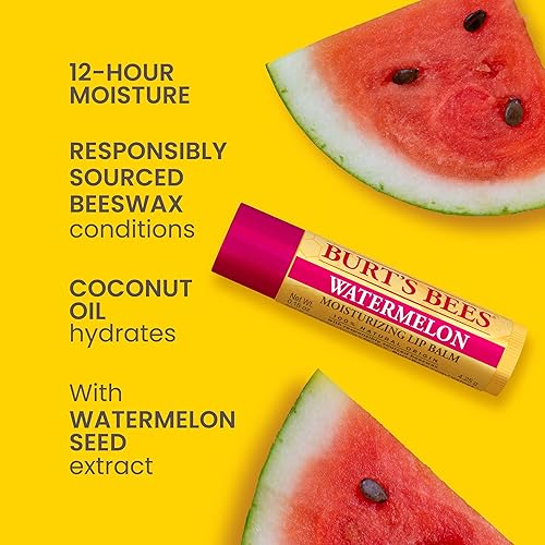 BURTS BEES WATERMELON LIP BALM 2-PACK, NATURAL MOISTURIZER WITH RESPONSIBLY SOURCED BEESWAX