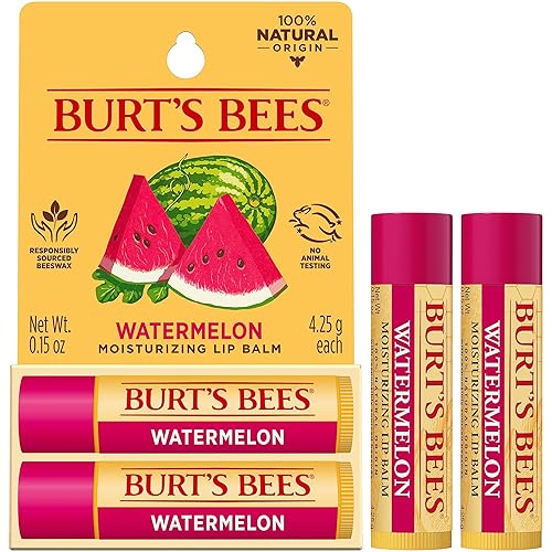 BURTS BEES WATERMELON LIP BALM 2-PACK, NATURAL MOISTURIZER WITH RESPONSIBLY SOURCED BEESWAX