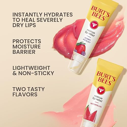 BURTS BEES RESCUE LIP RELIEF BALM 2-PACK, WATERMELON BERRY, HYDRATING, NATURAL 0.35OZ