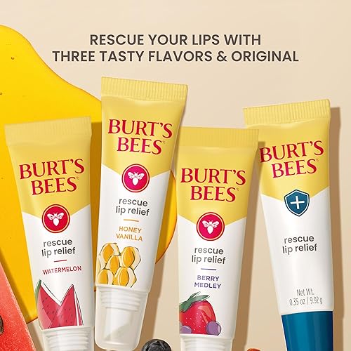 BURTS BEES HONEY VANILLA RESCUE LIP BALM, HYDRATING NATURAL LIP RELIEF, 0.35OZ TUBE