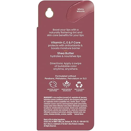 BURT S BEES TINTED LIP BALM MISTY MAUVE HYDRATING 24H MOISTURIZER WITH NATURAL BEESWAX