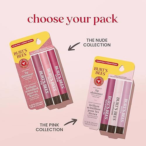BURTS BEES PINK LIP SHIMMER TINTED BALM TRIO - MOISTURIZING, NATURAL GLOW, 3 X 0.09 OZ