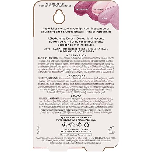 BURTS BEES PINK LIP SHIMMER TINTED BALM TRIO - MOISTURIZING, NATURAL GLOW, 3 X 0.09 OZ