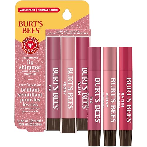 BURTS BEES NUDE LIP SHIMMER TRIO MOISTURIZING TINTED BALM, NATURAL GLOW, 3 X 0.09 OZ