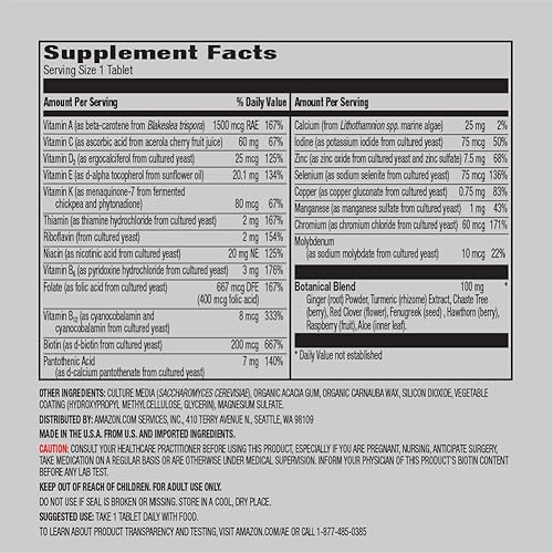 AMAZON ELEMENTS MENS AND WOMENS ONE DAILY MULTIVITAMINS, VEGAN, 65 TABLETS, 2 MONTH SUPPLY