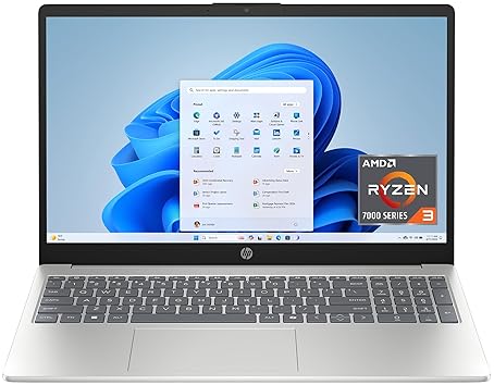HP 15.6 INCH LAPTOP, HD TOUCHSCREEN DISPLAY, AMD RYZEN 3 7320U, 8 GB RAM, 128 GB SSD, AMD RADEON GRA