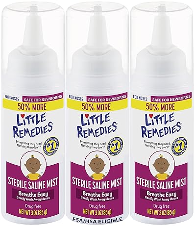 LITTLE REMEDIES BABY SALINE NASAL MIST 3OZ STERILE RELIEF FOR NEWBORN STUFFY, DRY NOSES 3 PACK