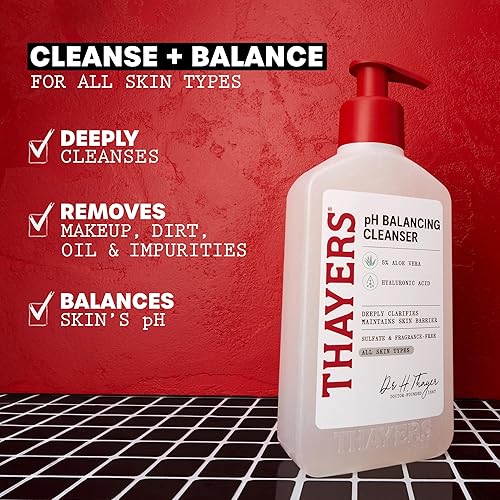 THAYERS PH BALANCING ALOE VERA FACE WASH GENTLE HYDRATING CLEANSER FOR ALL SKIN TYPES, 8 OZ