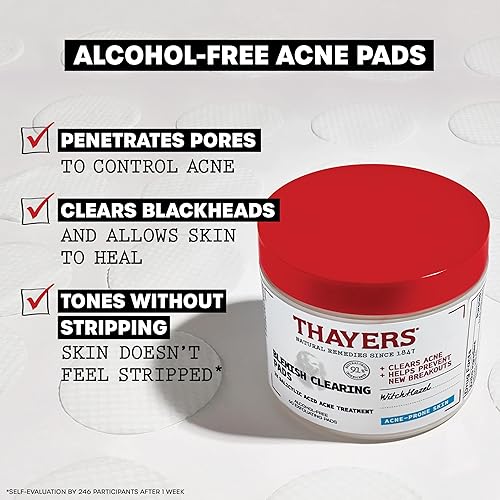 THAYERS ACNE CLEARING PADS WITH SALICYLIC ACID WITCH HAZEL EXFOLIATING, SOOTHING, 60 CT