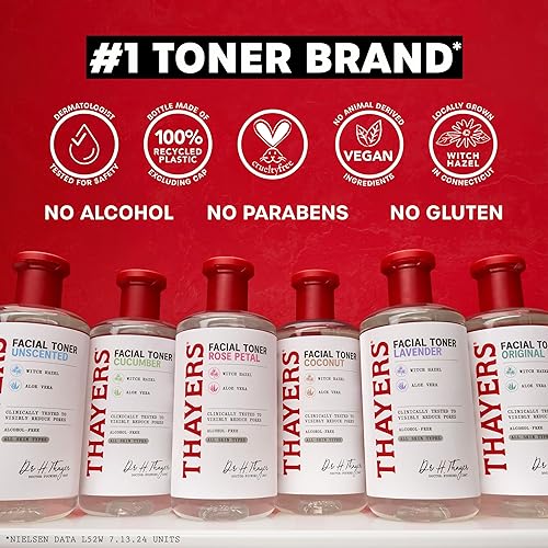 THAYERS ALCOHOL-FREE COCONUT WATER WITCH HAZEL TONER WITH ALOE VERA, VEGAN, 12 OZ