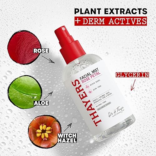 THAYERS ALCOHOL-FREE WITCH HAZEL FACIAL MIST TONER WITH ALOE VERA, ROSE PETAL, SOOTHING AND HYDRATIN