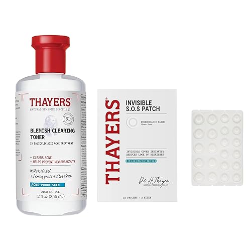 THAYERS SALICYLIC ACID TONER 12OZ INVISIBLE S.O.S HYDROCOLLOID ACNE PIMPLE PATCH, 22PCS