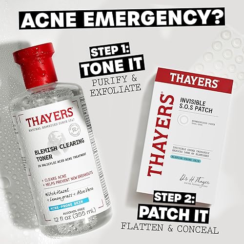 THAYERS SALICYLIC ACID TONER 12OZ INVISIBLE S.O.S HYDROCOLLOID ACNE PIMPLE PATCH, 22PCS