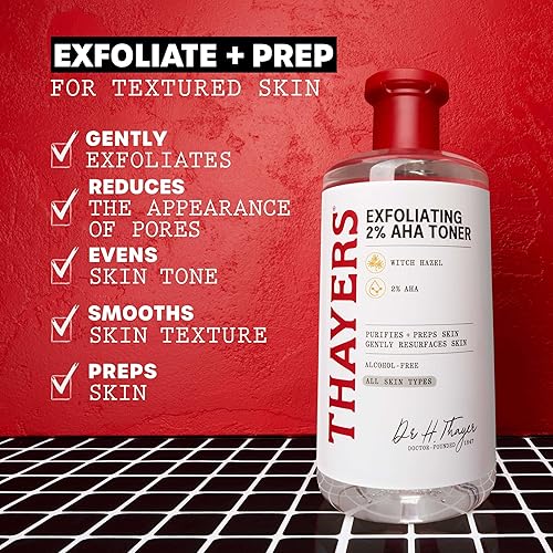 THAYERS 2 AHA EXFOLIATING TONER WITH GLYCOLIC LACTIC ACID, WITCH HAZEL, 12 OZ