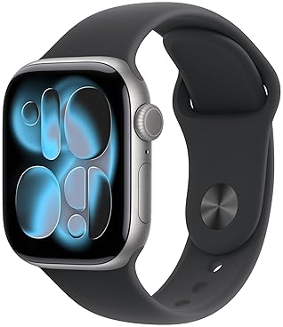 APPLE WATCH SERIES 11 GPS 42MM SPACE GRAY ALUMINUM SMARTWATCH WITH BLACK SPORT BAND, FITNESS HEALTH
