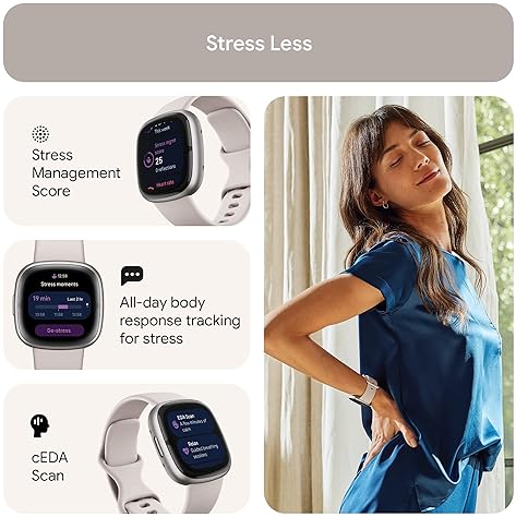 FITBIT SENSE 2 SMARTWATCH - STRESS, SLEEP, ECG, SPO2, HEART RATE GPS, LUNAR WHITE
