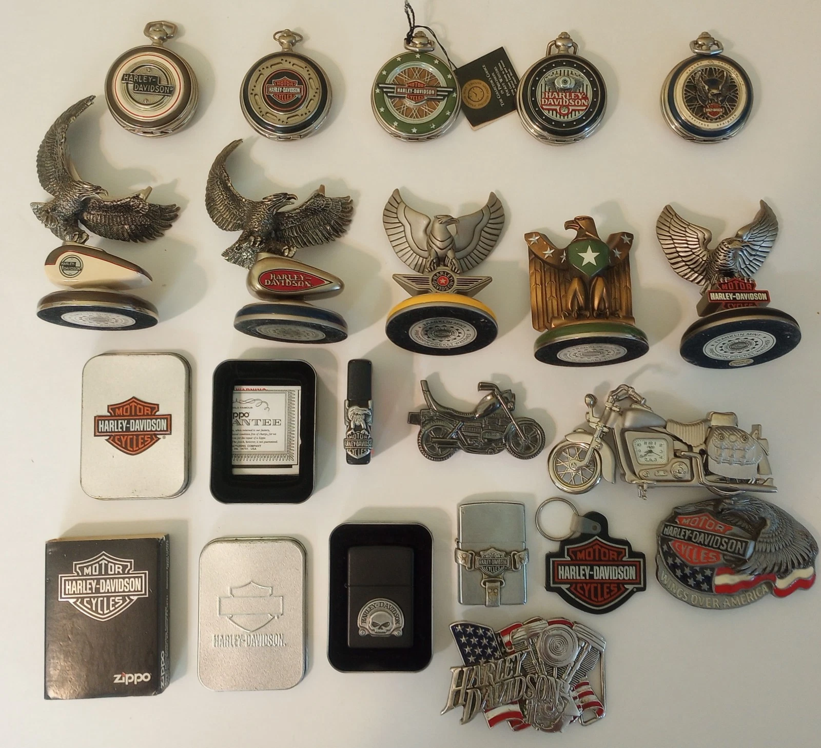 HARLEY DAVIDSON COLLECTIBLES FRANKLIN MINT WATCH ZIPPO BELT BUCKLES